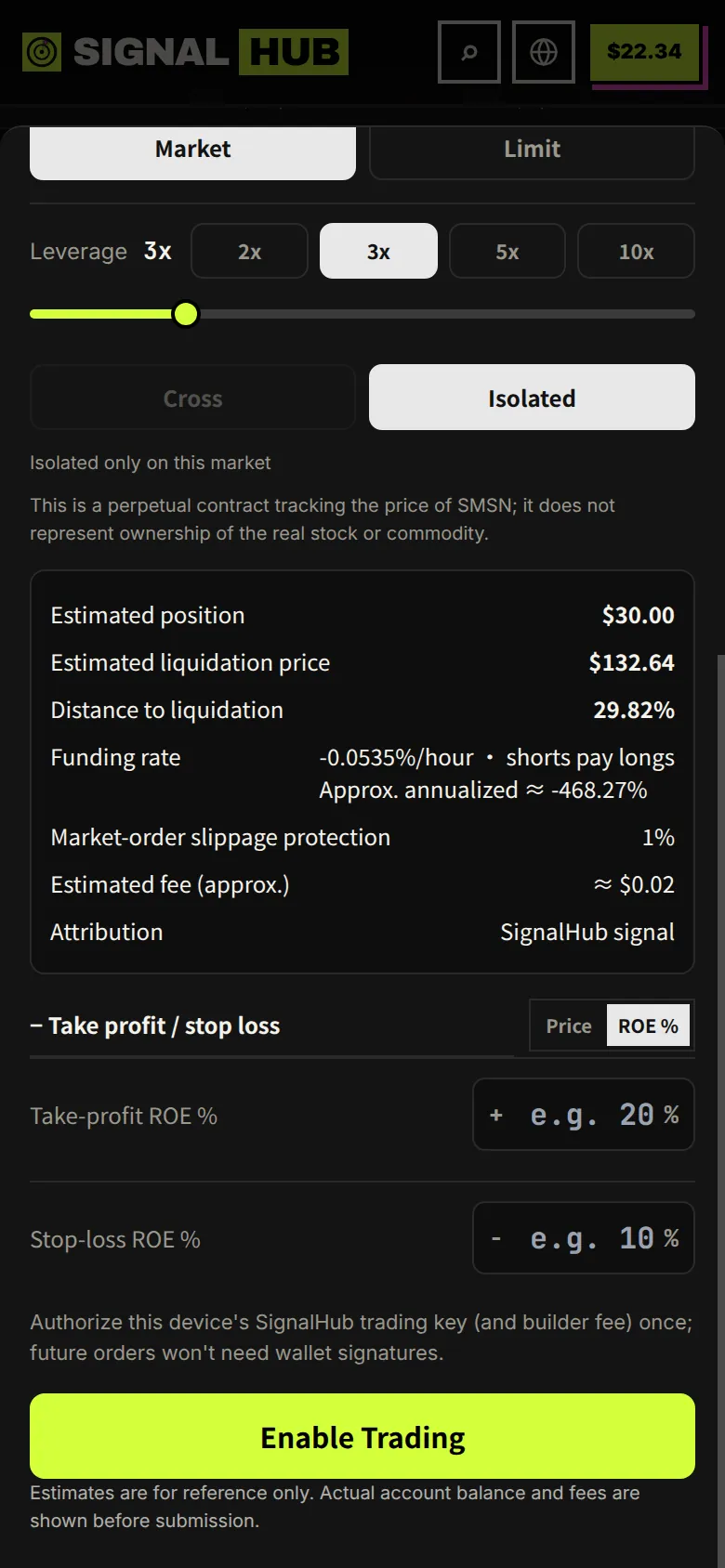 SignalHub mobile screenshot: Confirm the order